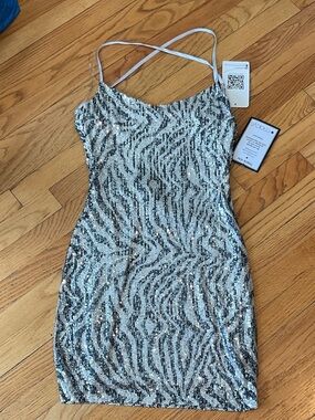 Emerald Sundae Silver Sequin Zebra-Print Mini Dress